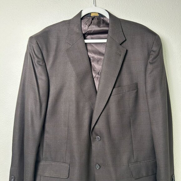 JoS A Bank Blazer Sport Coat Gordon Mens 44 Reg Brown Plaid Silk Wool Two Button - Picture 2 of 15